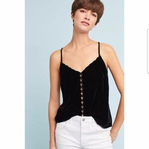 Maeve Black Velvet Camisole With Diamond Cutouts